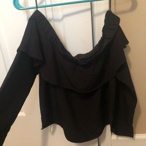 Black off shoulder top with long sleeves